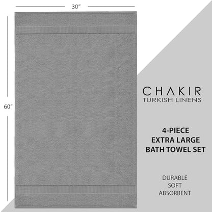 Chakir Turkish Linens 4 Piece Extra Large Bath Towels, 100% Cotton Luxury Turkish Towels for Bathroom, Soft Absorbent Bath Towels, 30 x 60 Inches, Gray - color: Gray