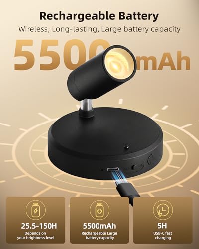 EZVALO Spotlights Indoor with Remote, 5500mAh Rechargeable Picture Lights, Wireless LED Uplighting with Timer & Dimmable, 3-CCT, Mini Plant Spot Lights for Painting, Artwork (4-Pack-Black) - color: Black