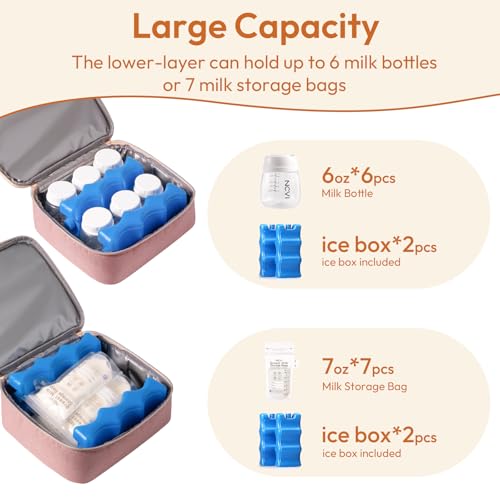 NCVI Breast Pump Bag, Double Layer Removable Pump Bag for Spectra S1, S2, Medela, Breast Pump Backpack with Ice Pack, Insulated Breast Milk Cooler Bag for Working Nursing Moms, Pink - color: Pink