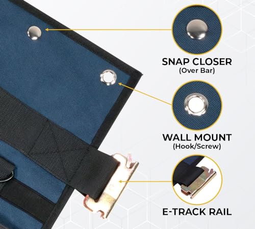 Mytee Products E-Track Hanging Tool Organizer - Enclosed Trailer Wall Hanging Pocket Tool Organizer - E-Track Accessories for Enclosed Trailer, Workshop, & Garage - Multi Pockets Tool Organizer