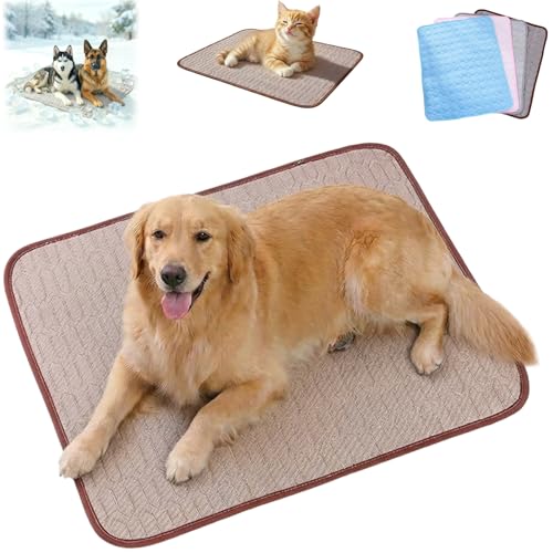 HISKI Dog Cooling Mat, Cool Gel Mat with Long-Lasting Cool, Waterproof Fabric Portable Cooling Pad for Pets, Summer Dog Cooling Mat, Portable and Easy to Clean (Brown, Medium) - color: Brown, size: Medium
