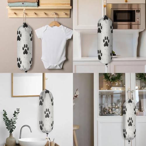 Paw Prints Plastic Bag Holder Grocery Bag Storage Dispenser Wall Mount Washable Reusable Trash Garbage Bag Organizer for Home Kitchen Camper