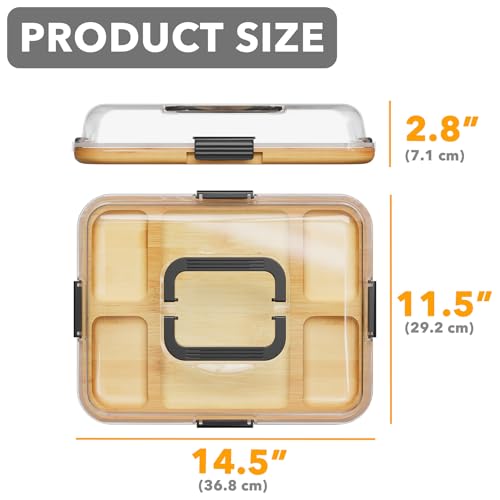 SpaceAid Charcuterie Board with Clear Lid, Portable Travel Cheese Cutting Boards for Picnic Accessories, Bamboo Serving Tray with Lids, House Warming Gifts, Black Handles, 5 Compartments - color: Black Handles, 5 Compartment
