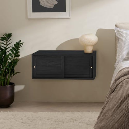 mopio Lauren Floating TV Shelf, Multi-Purpose Modular Under TV Display Shelf, Wall Mounted Wood Television Cabinet, Nightstand, Side Table, End Table, Bedside Shelves for Bedroom (Black, 31", Single) - color: Black, size: Single