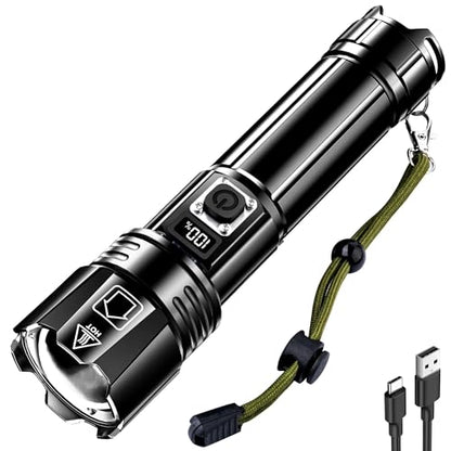AKNEAR Rechargeable LED Flashlight High Lumens, Super Bright Flashlights with Zoomable & USB C Rechargeable & 5 Light Mode & IPX7 Waterproof, Powerful Flash Light for Home, Hiking, Camping - size: 1 Pack, style: Digital Display