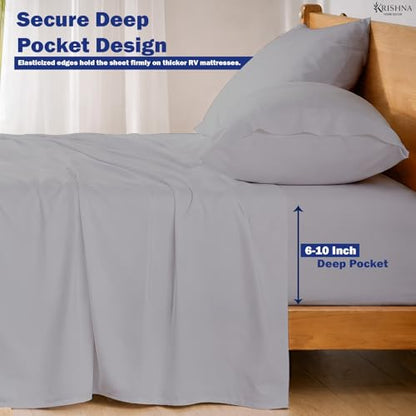 KRISHNA Full Size 4 Piece Egyptian Cotton Sheet Set, Luxury Hotel Quality Light Grey Solid Bed Sheets, Soft Breathable Cooling Bedding, 6-10 Inch Deep Pocket Fitted Sheet - color: Light Grey Solid, size: Full : 54" x 75"