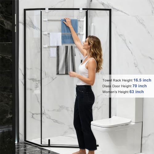 Over The Door Towel Rack, 16 Inch Wide 3 Tier Stainless Steel Towel Bar, Rust Proof Hanging Towel Holder for Bathroom, No Drill Easy Installation, Space Saving Bathroom Organizer