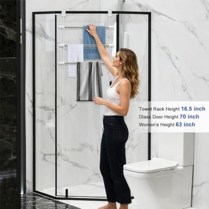 Over The Door Towel Rack, 16 Inch Wide 3 Tier Stainless Steel Towel Bar, Rust Proof Hanging Towel Holder for Bathroom, No Drill Easy Installation, Space Saving Bathroom Organizer