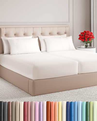 Split King 7 Piece Sheet Set - Comfy Breathable & Cooling - Soft Hotel Luxury Bedding Set w/ 8-16 Inch Deep Pockets - 1 Flat & 2 Fitted Sheet & 4 Pillowcases - Wrinkle Free & Easy Care - Antique White - color: 02 - Antique White, size: Split King Size