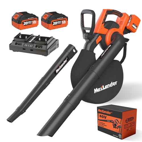 MAXLANDER Cordless Leaf Blower & Vacuum with Bag, 3-in-1 Brushless Battery Powered Leaf Vacuum Mulcher 40V 170MPH 360CFM 5 Speeds Leaf Blowers for Lawn Care 2x4.0Ah Battery & Charger Included - color: Black