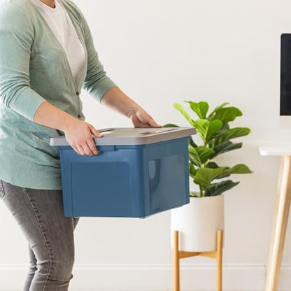 IRIS USA File Box Plastic File Organizer for Letter/Legal File, Document Box, Durable Storage Bin Tote with Secure Latching Lid, Stackable, BPA-Free, Eco Friendly, Sustainable, Navy/Gray 35 Qt. 4 Pack - color: Eco-Friendly 4-Pack