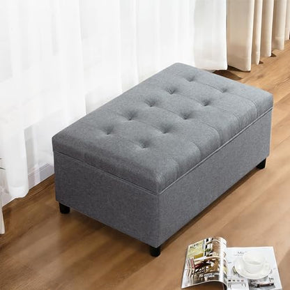 Joveco Rectangular Lift Top Storage Ottoman Bench,Linen Storage Bench for Living Room Entryway Bedroom,Linen Gray - color: Linen Gray