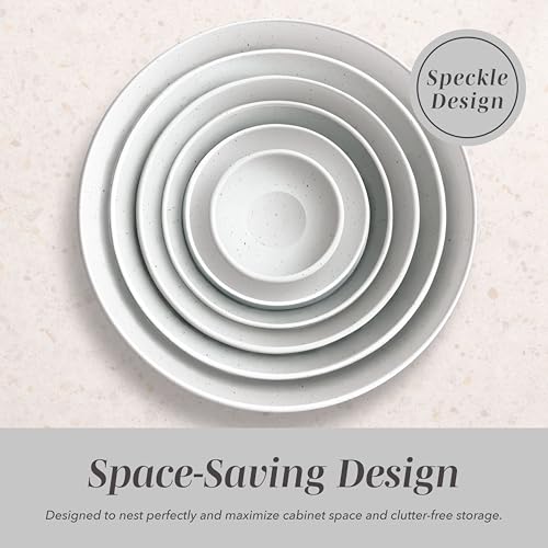 COOK WITH COLOR Mixing Bowls with TPR Lids - 12 Piece Plastic Nesting Bowls Set includes 6 Prep Bowls and 6 Lids, Microwave Safe Mixing Bowl Set (Speckled White) - color: Speckled White TPR Lids