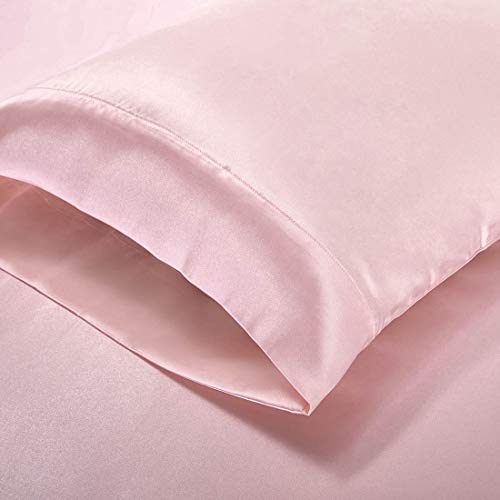 Homiest 3pcs Satin Sheets Set Luxury Silky Satin Bedding Set with Deep Pocket, 1 Fitted Sheet + 1 Flat Sheet + 1 Pillowcase (Twin XL Size, Blush Pink) - color: Blush Pink, size: Deep pocket - Twin XL size