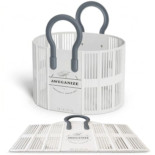40L Collapsible Laundry Basket with Handles, Durable Space-Saving Storage Basket for Clothes, Utility, Groceries, Toys & Home Organization– White
