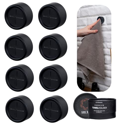 HEFA Towel Holder, 8 Pack Modern Kitchen Towel Hooks, Plastic, Chrome, Wall Mount, Towel Organizer, Kitchen and Bathroom Organization, 2 lbs Weight Capacity - color: Matrix Black, size: 8 Pack