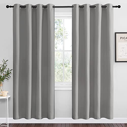 NICETOWN Silver Grey Room Darkening Curtain Panels 78" Long for RV, Play Room, Studio, Heat Block Out and Keep Warm Drapes Window Treatment Drapes for Doorway Entryway Patio (55" Width, 2 Panels) - color: Silver Grey, size: 55"W x 78"L (Pack of 2)
