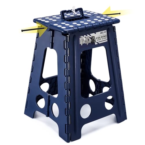 Delxo Folding Step Stool 17.5 Inch,Heavy Duty Step Stools for Adults,Non Slip Folding Stool with Handle,Premium Portable Foldable Step Stool for Kitchen Bathroom Bedroom Up to 400LBS,(Royal Blue,1PC) - color: Royal Blue, size: 17.5 Inch