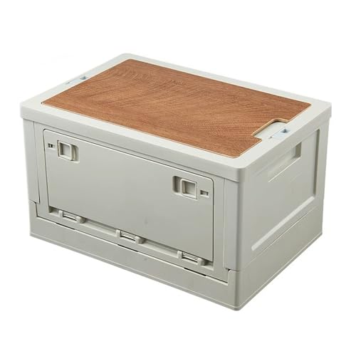 Foldable Plastic Storage Box, Camping Gear Storage Bins, Stackable Organizer for Bedroom, Living Room, And Car Trunk(Beige With Wooden Lid,XL) - color: Beige With Wooden Lid, size: XL