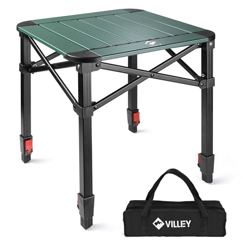 VILLEY Folding Camping Square Table with Carry Bag, Lightweight Aluminum Adjustable Square Table for Outdoor, Camping, Picnic, Backyards, BBQ, Large - color: Green, size: Large