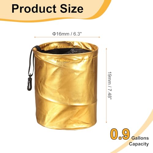 HARFINGTON Car Trash Can 0.9 Gallon Foldable Leak-Proof Garbage Organizer Portable Hanging Waterproof Truck Trash Bins for Van Automotive Vehicle Front Seat, Gold - color: Gold Tone