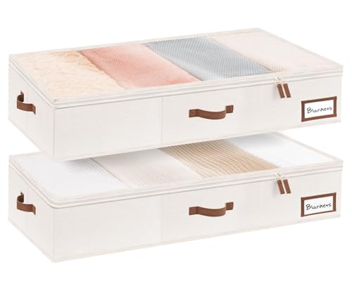 StorageWorks Extra Large Under Bed Storage Containers with Handles and Label Holder, 2 Pack Ultra-thick Fabric Underbed Bins, Closet Organizer for Clothes, Blankets, Sweater - color: Beige, size: ‎38.5"L x 17.75"W x 6.75"H