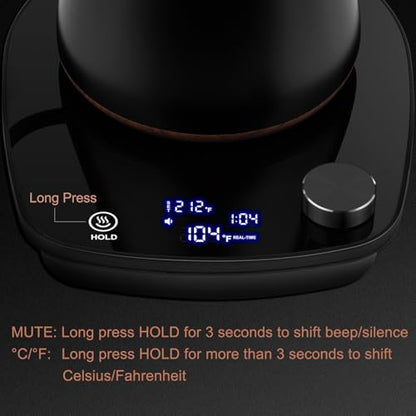 Gooseneck Electric Kettle, Intelligent Temperature Control, Stainless Steel Inner, Quick Heating, for Pour Over Coffee, Brew Tea, Boil Hot Water, 1000W 0.9L Black - color: Black