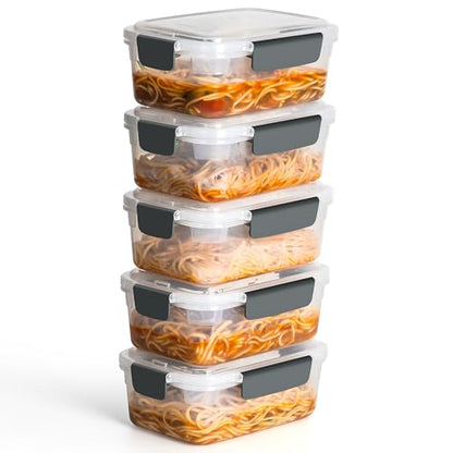 YORY 5cup Plastic Food Storage Containers With Lids For Lunch Meal Prep,5pk | BPA free,Stackable and Nestable,Snaplock Lid ,Freezer Dishwasher Microwave Safe - size: 5 cups