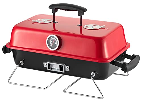 Portable Charcoal Grill, Tabletop Outdoor Barbecue Smoker, Small BBQ Grill for Outdoor Cooking Backyard Camping Picnics Beach,RED - color: RED