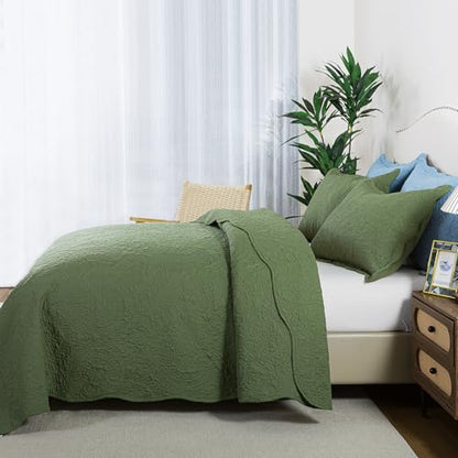 HoneiLife Queen Size Quilt Sets - Embroidered Bedspreads 3-Piece, Reversible Coverlet Lightweight Bedcover Rustic Bedding Set Autumu/Winter Quilts for Queen Bed - color: Olive, size: Queen/Full-90"x96"
