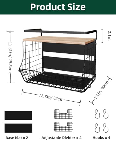 Magnetic Shelf for Fridge with Wood Lid, Fruit Potato and Onion Storage Bins, Kitchen Large Container Magnetic Spice Rack for Refrigerator, Kitchen Counter, Tools, Snack (BLACK, 2 Pack) - size: 2 Pack