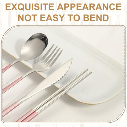uxcell Travel Utensils with Case, Stainless Steel Portable Silverware, Red/Gold - color: Red/Gold