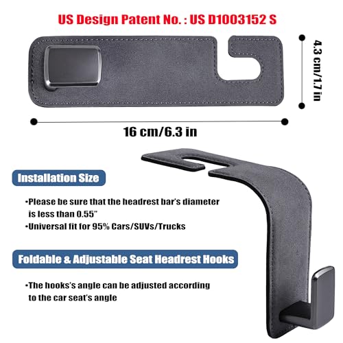 Amooca Car Seat Back Hook Universal Auto Storage Hanger Suede with Metal Car Seat Organizer for Handbag Purse Coat Umbrellas Grocery Bags 2 Pack Gray - color: Gray