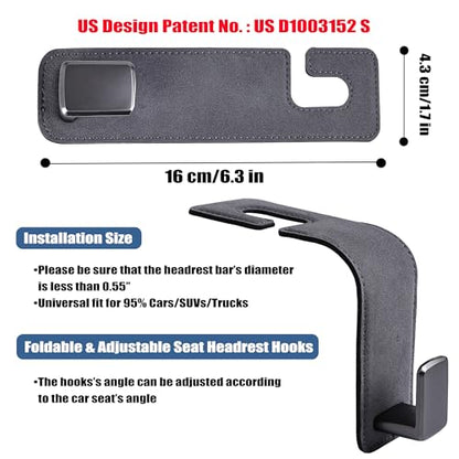 Amooca Car Seat Back Hook Universal Auto Storage Hanger Suede with Metal Car Seat Organizer for Handbag Purse Coat Umbrellas Grocery Bags 2 Pack Gray - color: Gray
