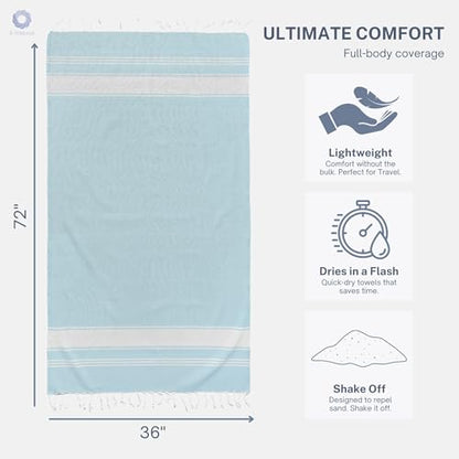 Cotton Turkish Beach Towel with Towels Oversized 36"x72" Pool Absorbent Extra Large Quick Dry Sand Travel Towel (Aqua Blue, 2 Pack) - color: Aqua Blue, size: 2 Pack