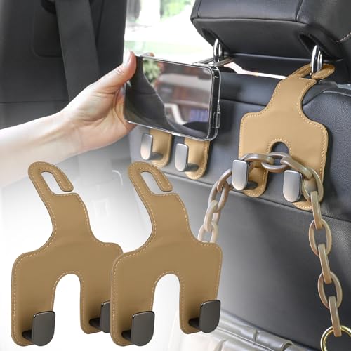 JEYODA Car Hooks for Purses and Bags, Flexible PU Vehicle Storage Hanger, Car Seat Back Organizer, Universal Hidden Multifunctional Headrest Hooks, Home (Style 2-Beige) - color: style 2-beige