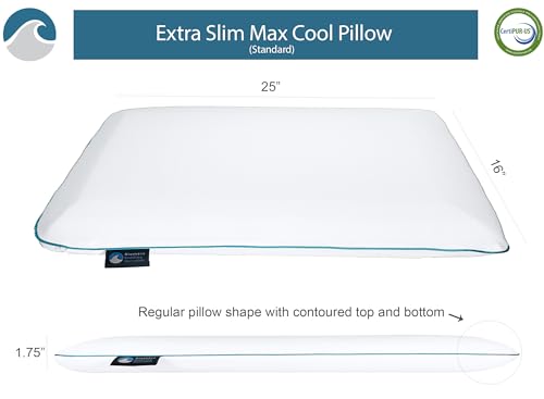 Bluewave Bedding Extra Slim Max Cool CarbonBlue Gel Memory Foam Pillow for Stomach and Back Sleepers - Thin, Flat Design with Advanced Cooling (1.75-Inch Height, Standard Size) - style: 1.75"H Extra Slim Max Cool (Standard)
