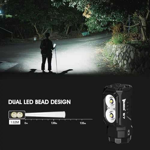 WUBEN E7 EDC Flashlight, 1800 Rechargeable Lumens Mini Flashlight, Super Bright Small Flashlight, 6 Modes IP68 Built-in Waterproof Handheld Flash Light for Emergencies Camping Hiking - color: Medium White