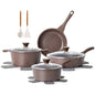 SENSARTE Nonstick Cookware Set 13-Piece, Healthy Pots and Pans Set Kitchen Cooking Set with Stay-Cool Handles, Silicone Utensils and Pot Protectors, PFOA Free - color: Toffee Brown