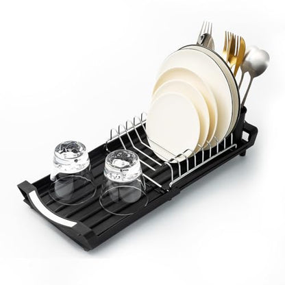 Extendable Dish Drying Rack, Stainless Steel, Over Sink or Counter, with Utensil Holder