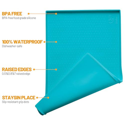 Hubulk Dog Feeding Mat,100% Waterproof Food Grade Silicone Pet Food and Water Bowl Placemat,Dishwasher, High Raised Edge to Prevent Spills,Nonslip Tray to Stop Messes on Floor (32"x24"x1.0", Teal) - color: Green(Teal), size: 32"l X 24"w