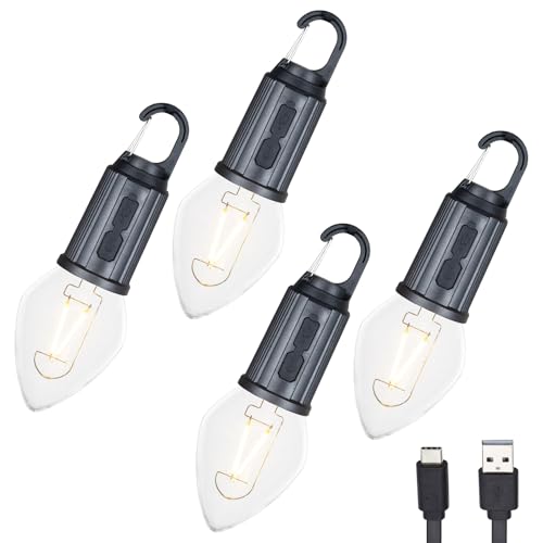 4 Pack Rechargeable Camping Lights, Hanging LED Tent Bulbs with Hook, 3 Lighting Modes Portable Lanterns for Camping, Hiking, Backpacking & Emergency Outages (Black) - color: Camp Light, Teardrop, size: 4-Pack