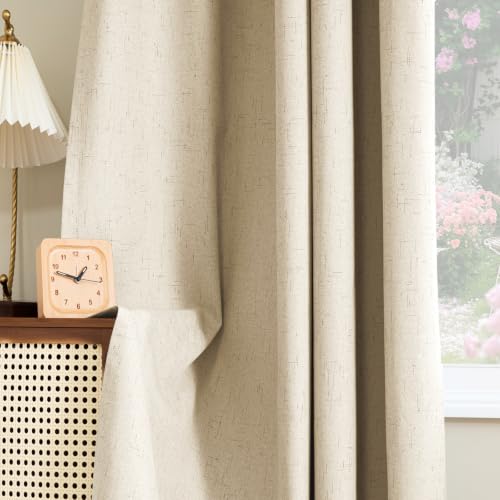 H.VERSAILTEX Linen Look 100% Blackout Curtains for Bedroom Full Light Blocking Rod Pocket Linen Textured Thick Window Curtain Drapes with White Backing 2 Panels, 42" W x 63" L, Bleached Sand - color: Bleached Sand, size: 42"W x 63"L (Pack of 2)