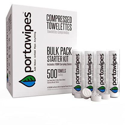 Portawipes Coin Tissues | 500 Pack with 4 Carrying Cases | Toilet Paper Tablets | Compressed Towels | Expandable Wipes | Soft & Odor Free - size: 500 Count (Pack of 1)