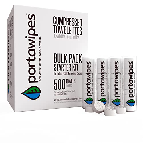 Portawipes Coin Tissues | 500 Pack with 4 Carrying Cases | Toilet Paper Tablets | Compressed Towels | Expandable Wipes | Soft & Odor Free - size: 500 Count (Pack of 1)