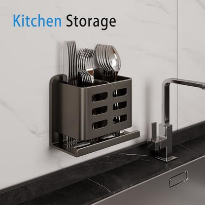 Black Wall-Mounted Toothbrush Holder, Aluminum Material Shower Shaver Storage Rack, No Drilling Required, Removable Toothpaste Storage Rack - size: Black double slot