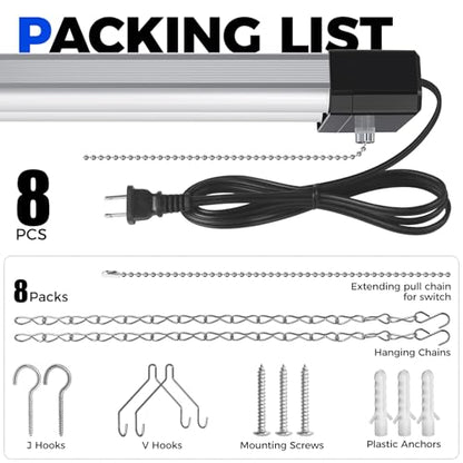 Barrina BS42a 4FT LED Shop Light for Garage, 42W, 5000K, 4800LM, Linkable Plug in Light Fixture, Workshop, Hanging or Flush Mount, Concealed Wiring Design, Pull Chain Switch, Heat Dissipation, 8 Packs - size: 8 Packs