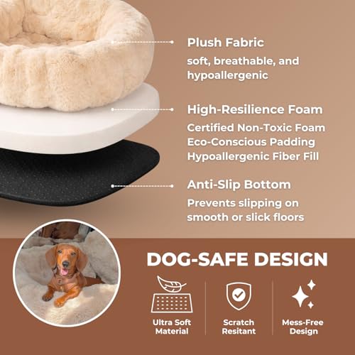 Pelsbarn Luxurious Cozy Car Bed - M/L Luxury Travel Dog Bed with Safety Belt - Ultra Soft Faux Fur - Beige - color: Beige, size: Medium-Large