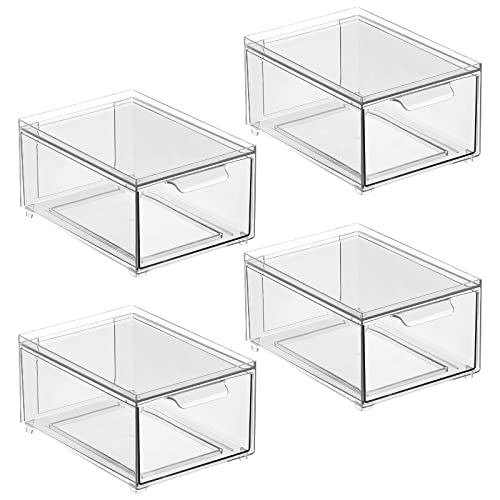mDesign Plastic Bathroom Organizer Bin w/Pull Out Drawer - Slim Stackable Storage Container for Bathroom Accessories - Perfect for Organizing Bathroom Cabinet - Lumiere Collection - 4 Pack - Clear - size: ‎8x 6 x 4 (Pack of 4)