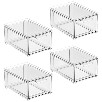 mDesign Plastic Bathroom Organizer Bin w/Pull Out Drawer - Slim Stackable Storage Container for Bathroom Accessories - Perfect for Organizing Bathroom Cabinet - Lumiere Collection - 4 Pack - Clear - size: ‎8x 6 x 4 (Pack of 4)